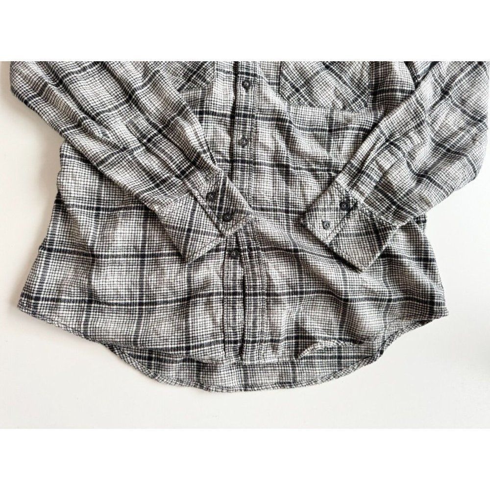Aritzia TNA Brewster Black Grey Plaid Check Flannel Button Down Shirt, Size S - Picture 7 of 11